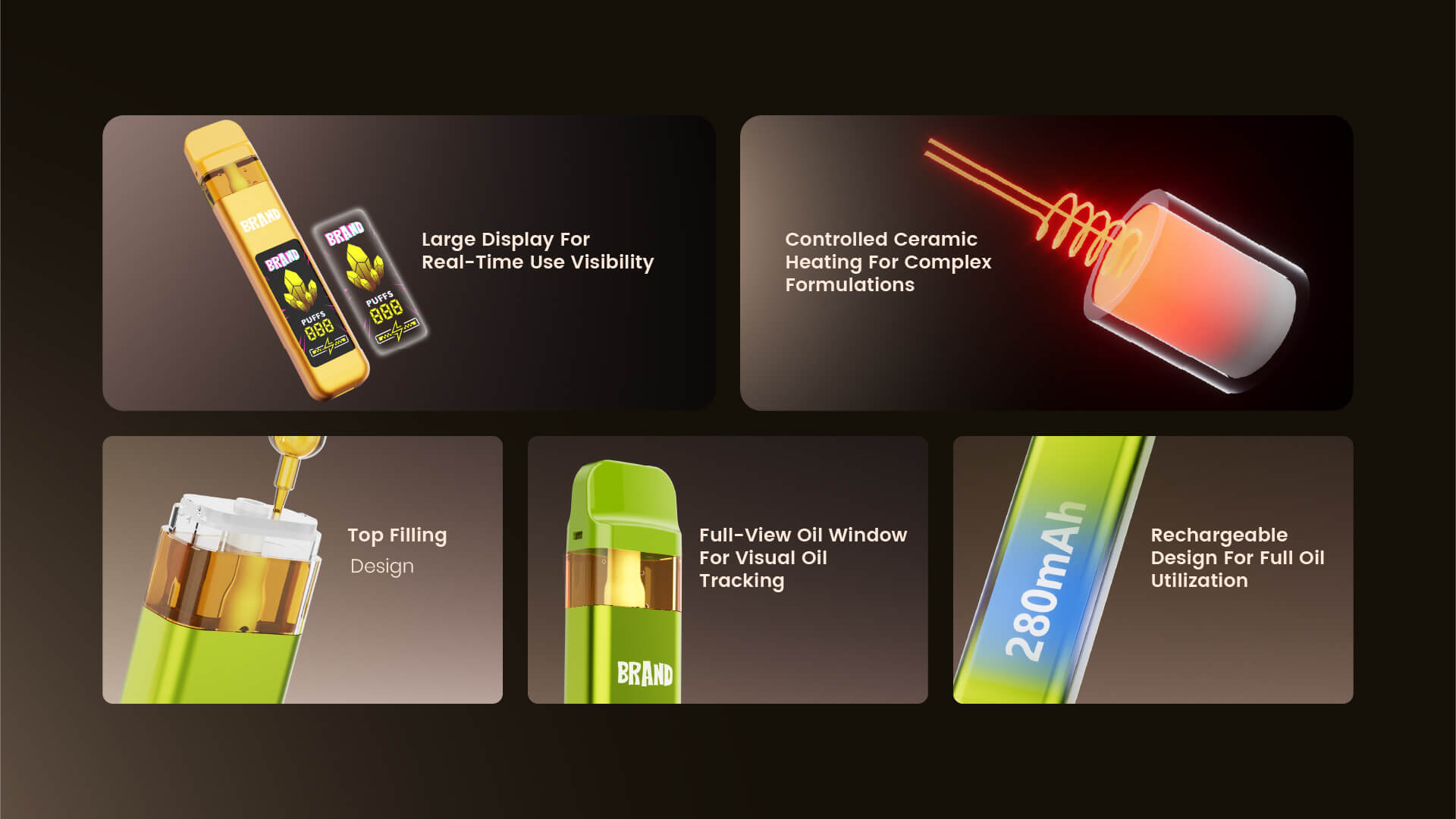 Disposable Vape Pen 1 ml 2 ml Smart Screen Display THC Factory (2)