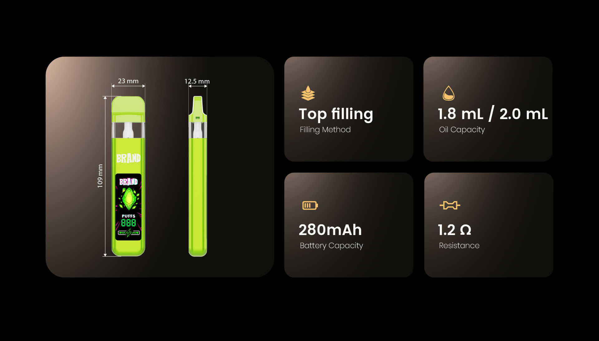 Disposable Vape Pen 1 ml 2 ml Smart Screen Display THC Factory (7)
